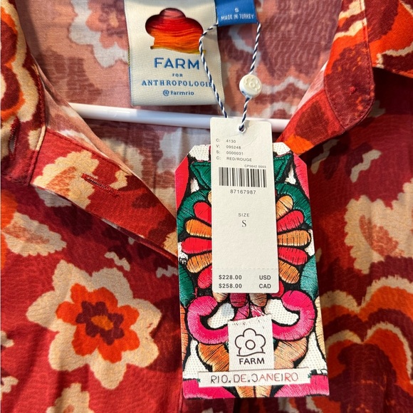 Farm Rio Long-Sleeve V-Neck Floral Midi Shirt Dress | Fall Boho Style Size S NWT - Picture 6 of 8